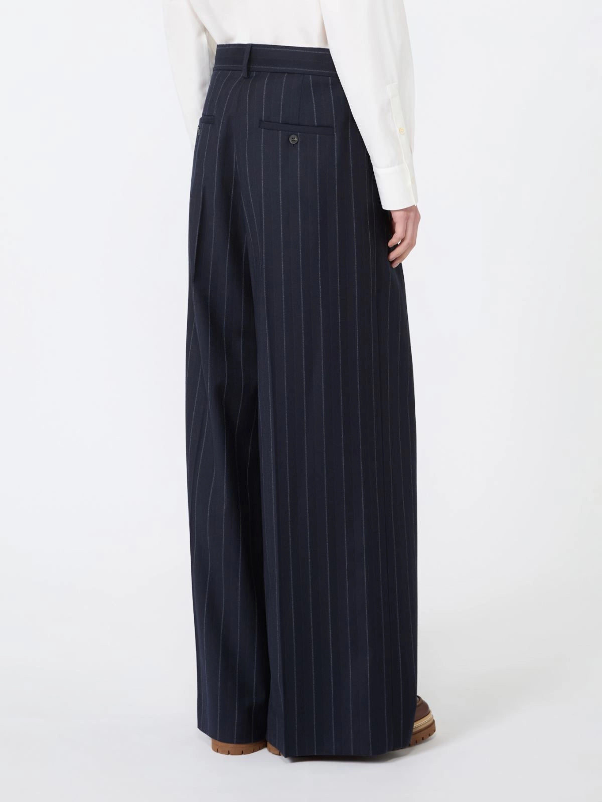 Max Mara Weekend Navy Wool Pinstriped Flannel Trousers