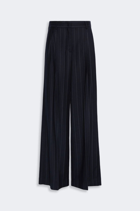 Max Mara Weekend Navy Wool Pinstriped Flannel Trousers