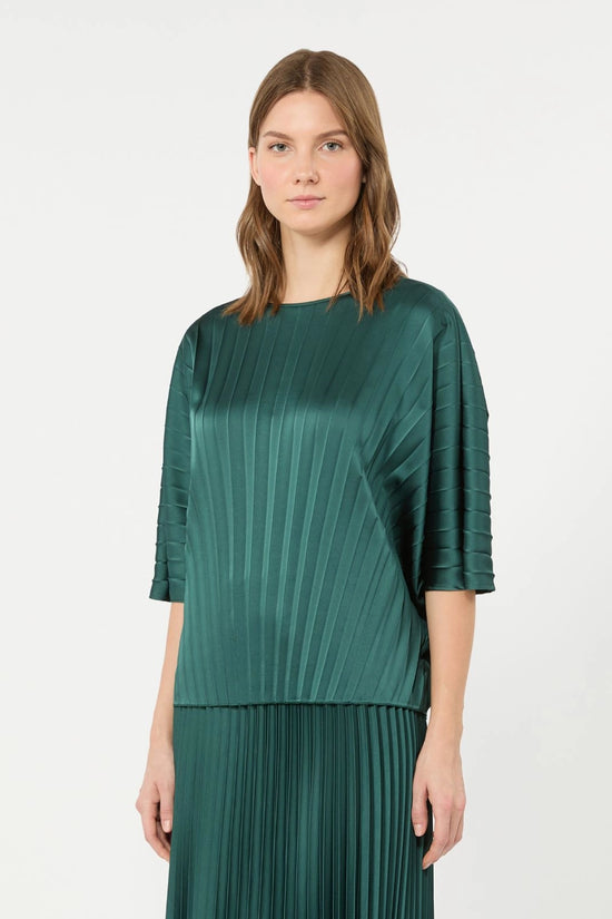 Max Mara Weekend Dark Green Loose Top in Pleated Satin