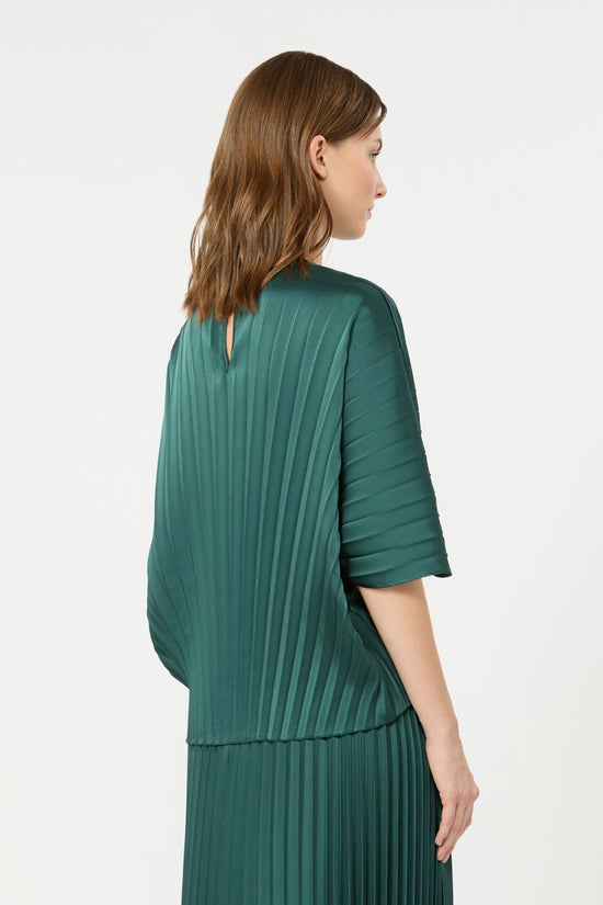 Max Mara Weekend Dark Green Loose Top in Pleated Satin