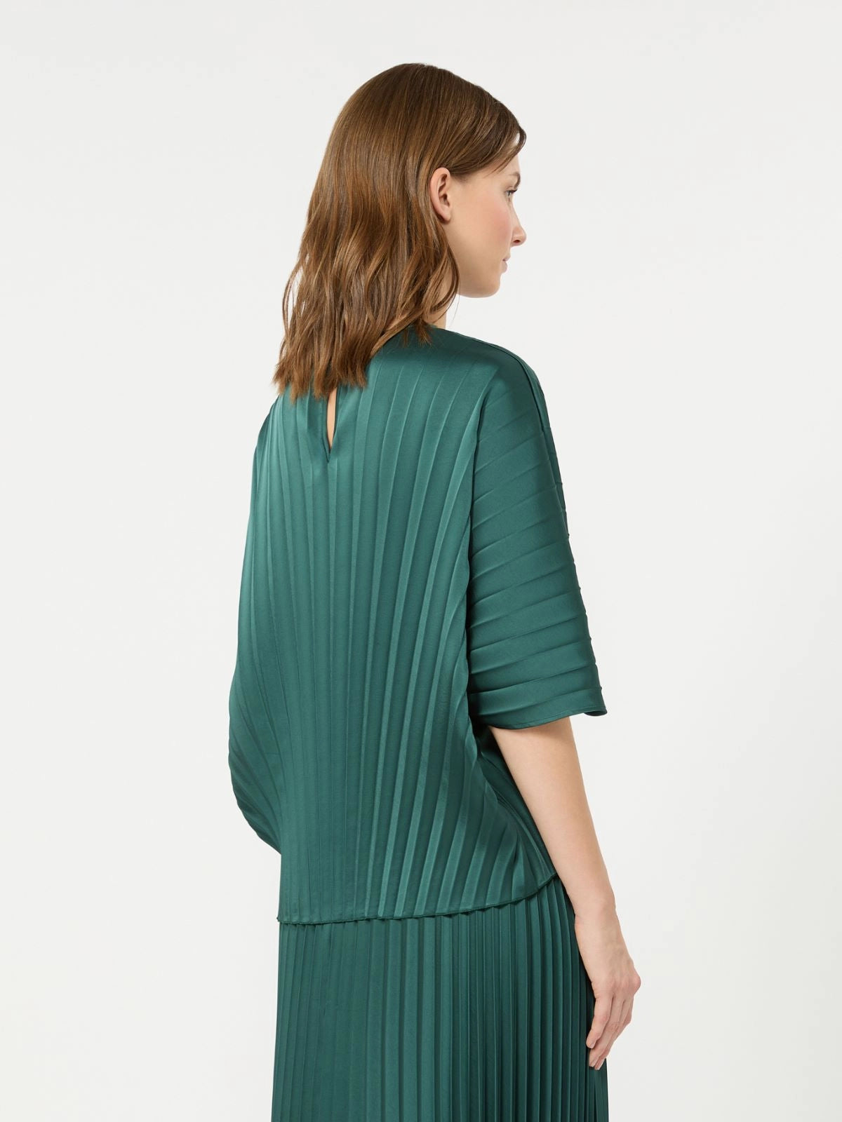Max Mara Weekend Dark Green Loose Top in Pleated Satin