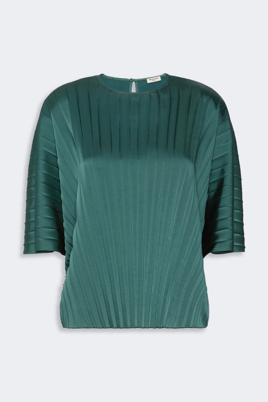 Max Mara Weekend Dark Green Loose Top in Pleated Satin