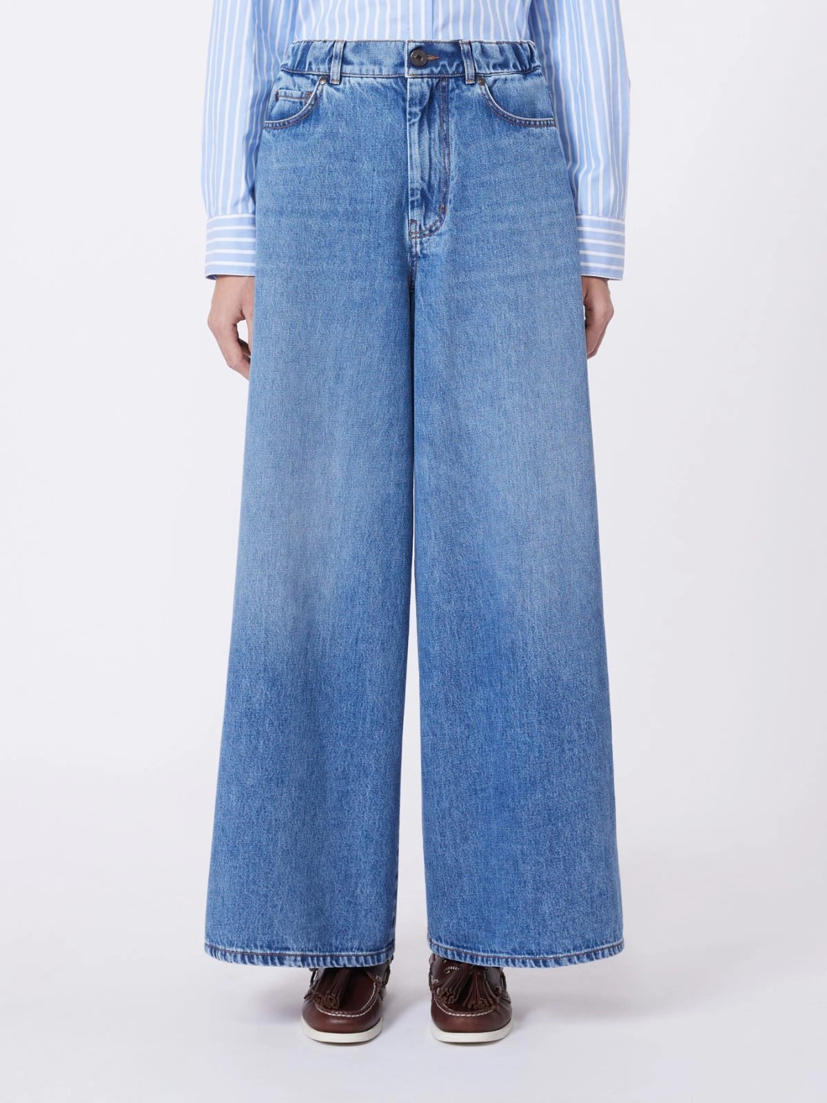 Max Mara Weekend Cotton Denim Wide Leg 5-Pocket Jeans WKDABETE