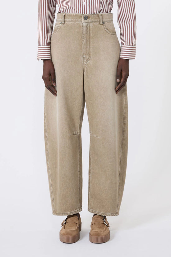 Max Mara Weekend Beige Worn-Look Denim Barrel-Leg Jeans