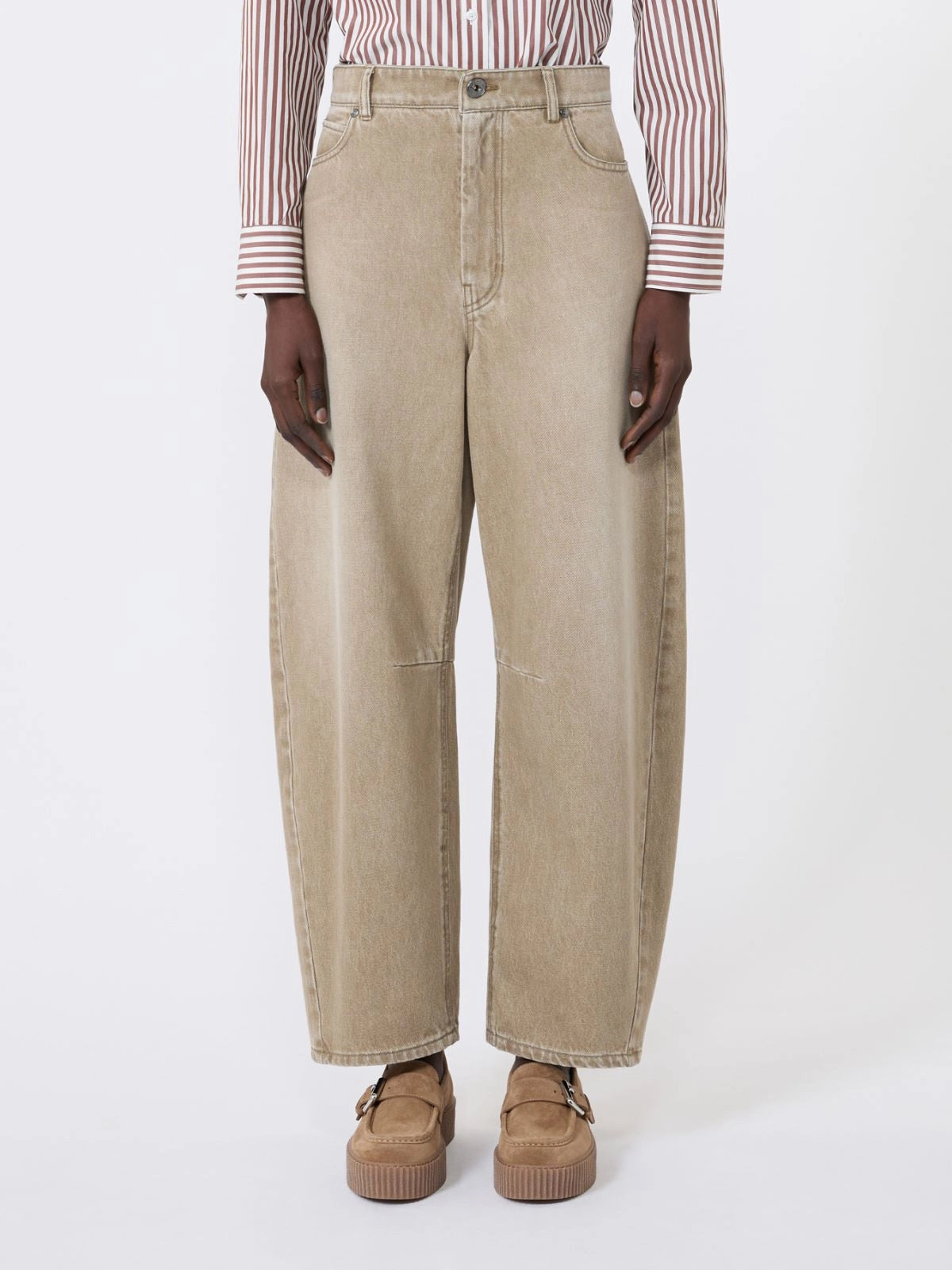 Max Mara Weekend Beige Worn-Look Denim Barrel-Leg Jeans