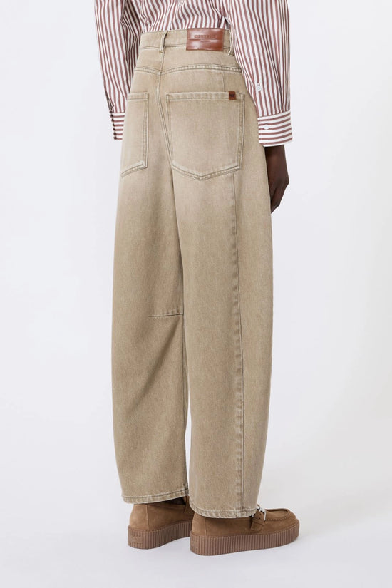 Max Mara Weekend Beige Worn-Look Denim Barrel-Leg Jeans