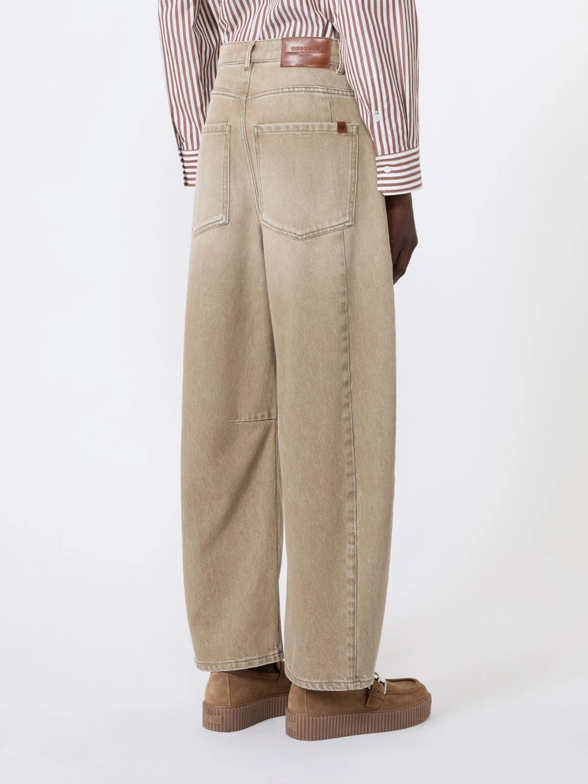 Max Mara Weekend Beige Worn-Look Denim Barrel-Leg Jeans