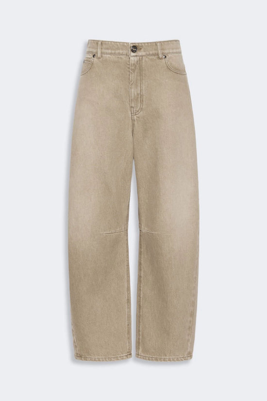 Max Mara Weekend Beige Worn-Look Denim Barrel-Leg Jeans