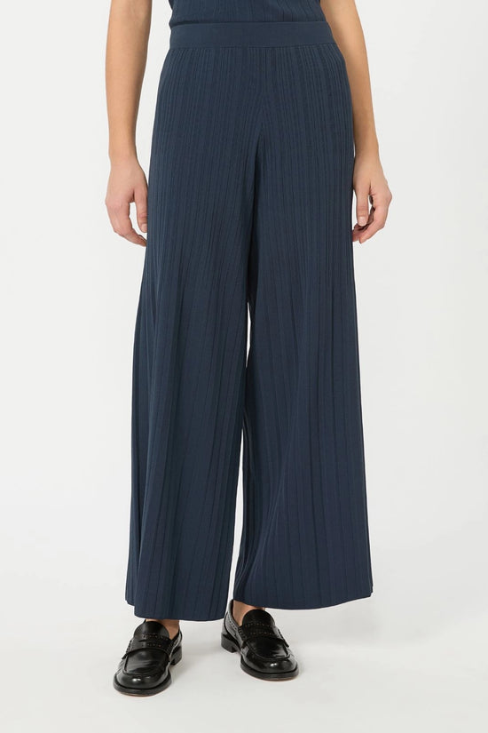 Max Mara Navy Plissé-Pleated Viscose Yarn Trousers