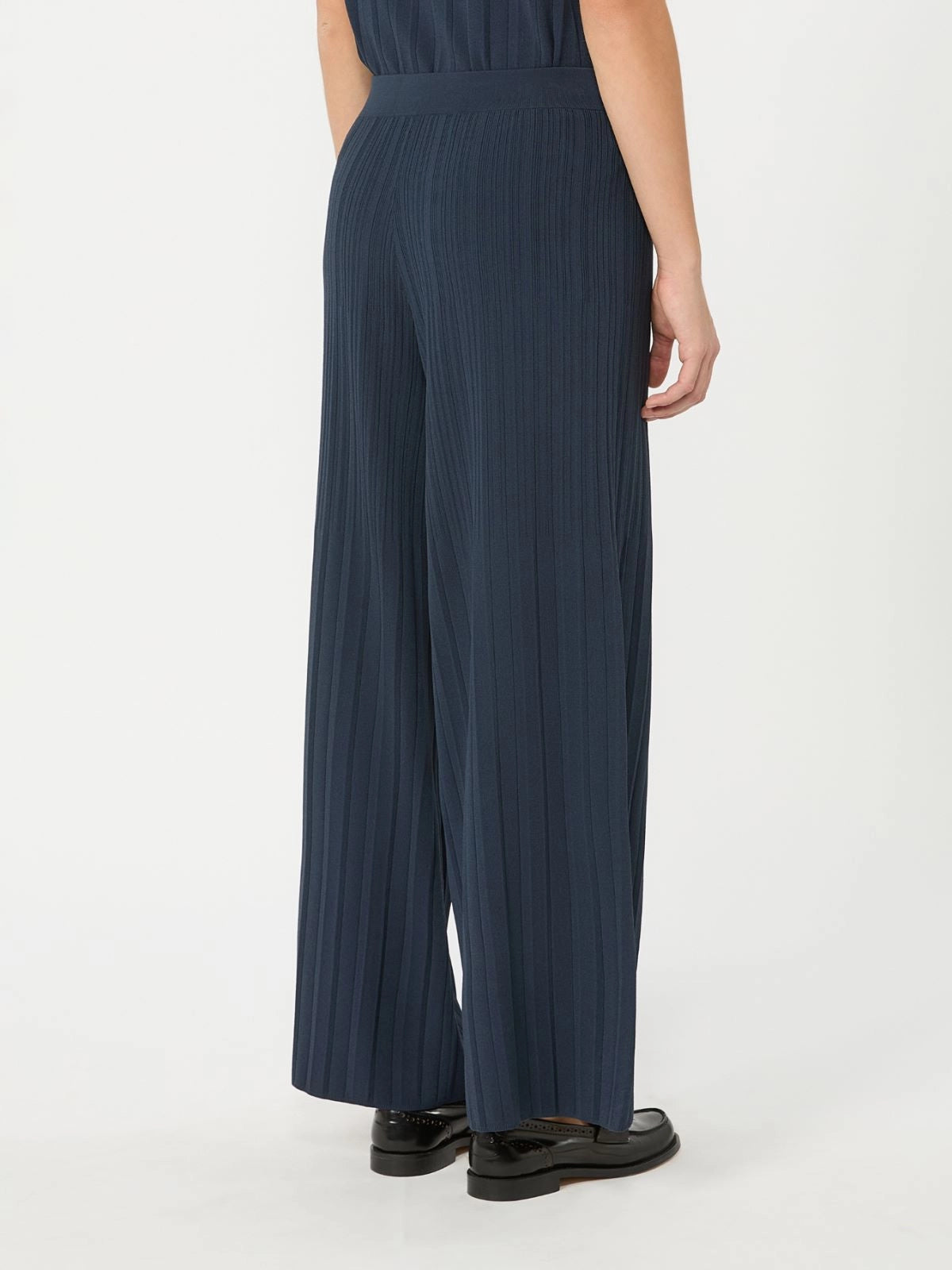 Max Mara Navy Plissé-Pleated Viscose Yarn Trousers