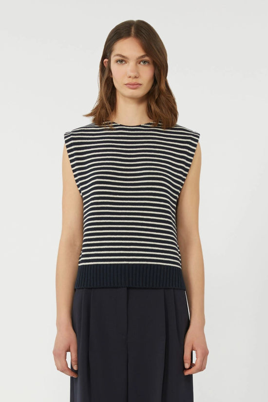 Max Mara Weekend Navy Stripe Sleeveless Cotton Blend Knit Top WKDLANDA