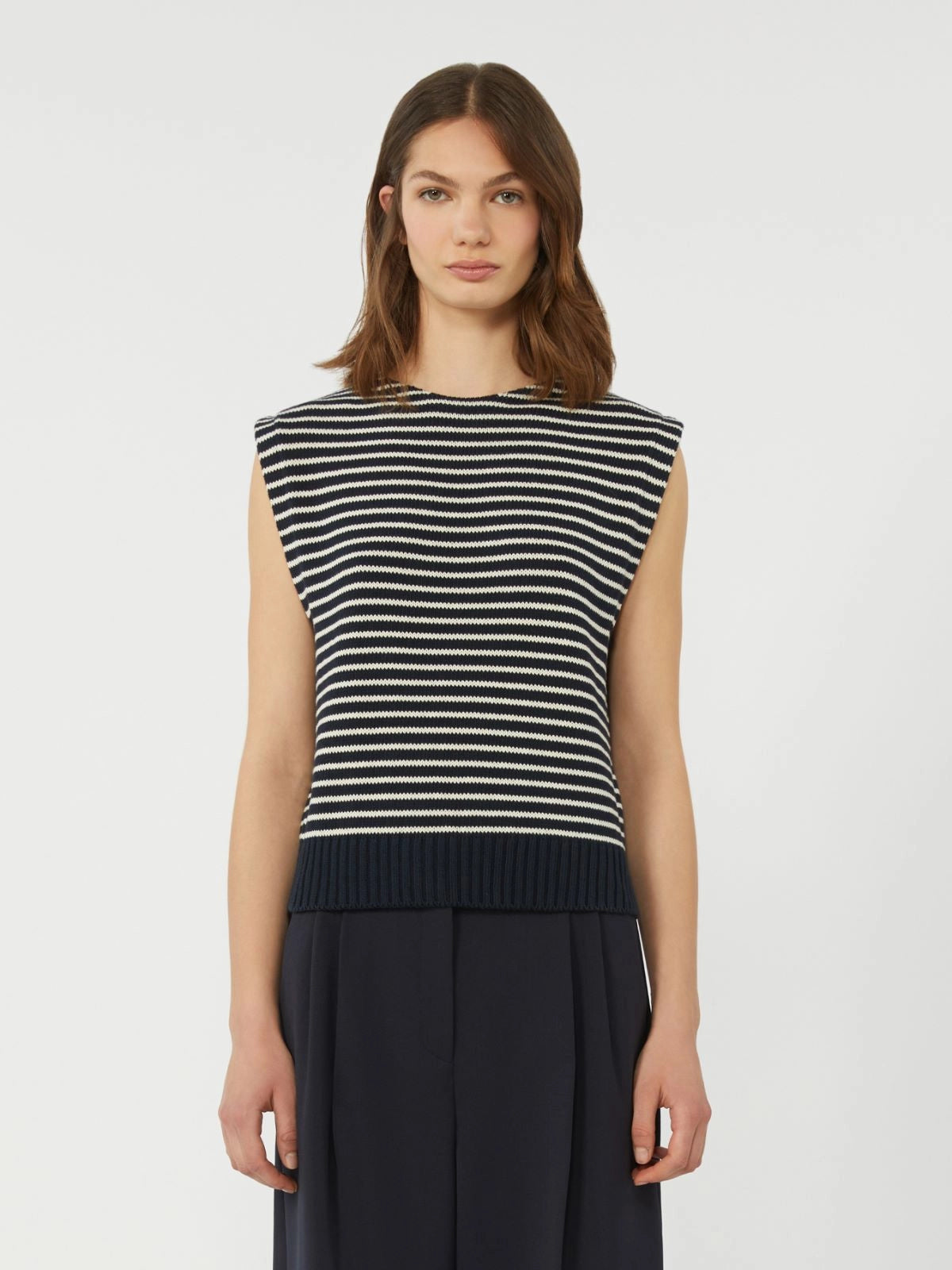 Max Mara Weekend Navy Stripe Sleeveless Cotton Blend Knit Top WKDLANDA