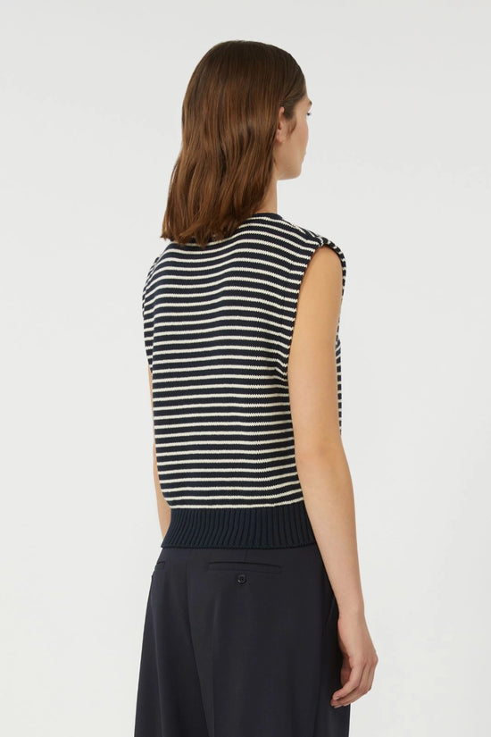 Max Mara Weekend Navy Stripe Sleeveless Cotton Blend Knit Top WKDLANDA