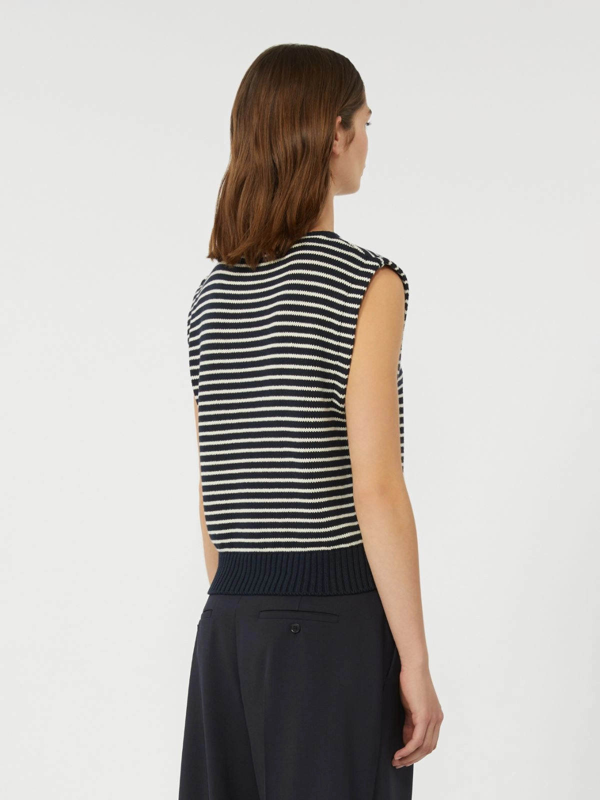 Max Mara Weekend Navy Stripe Sleeveless Cotton Blend Knit Top WKDLANDA
