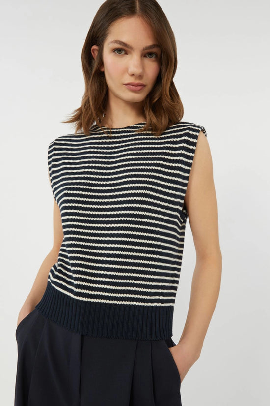 Max Mara Weekend Navy Stripe Sleeveless Cotton Blend Knit Top WKDLANDA