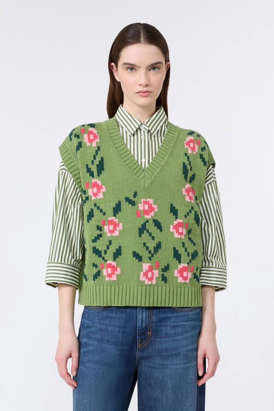 Max Mara Green Inlaid Cotton-Blend Tank Top