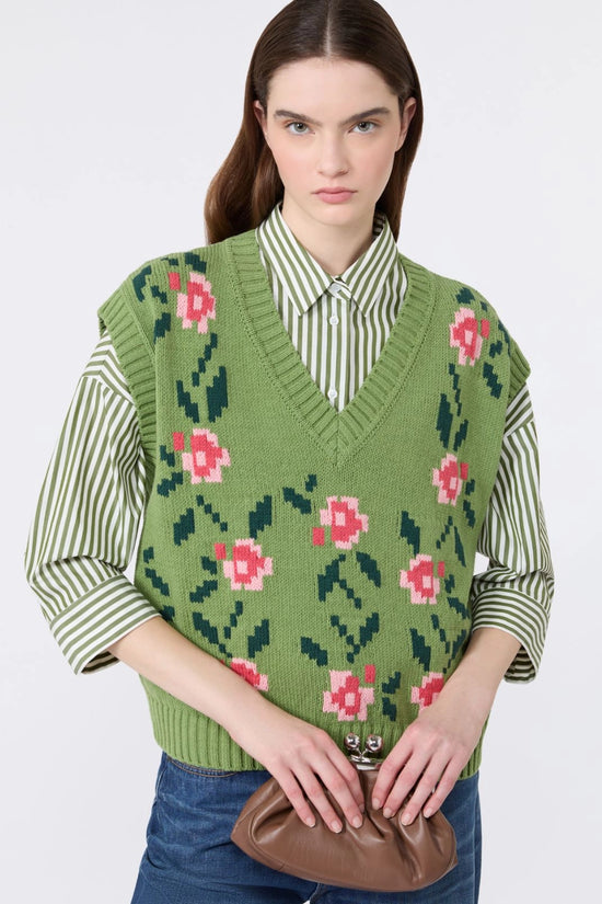 Max Mara Green Inlaid Cotton-Blend Tank Top