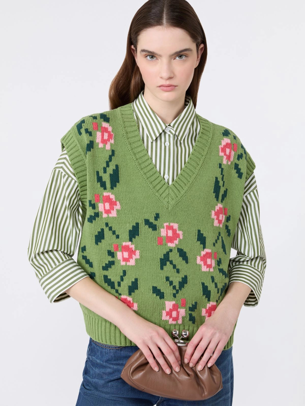Max Mara Green Inlaid Cotton-Blend Tank Top