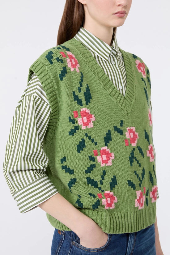 Max Mara Green Inlaid Cotton-Blend Tank Top