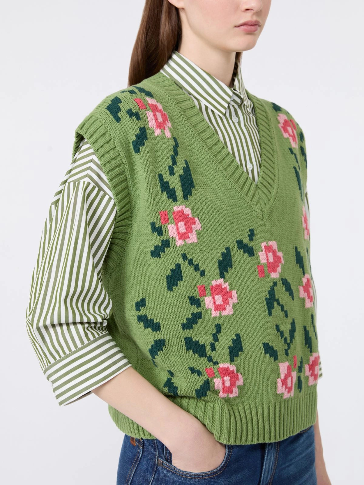 Max Mara Green Inlaid Cotton-Blend Tank Top