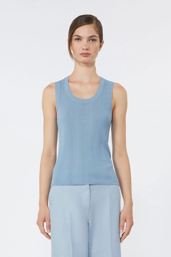 Max Mara Weekend Light Blue Viscose Yarn Sleeveless Jumper