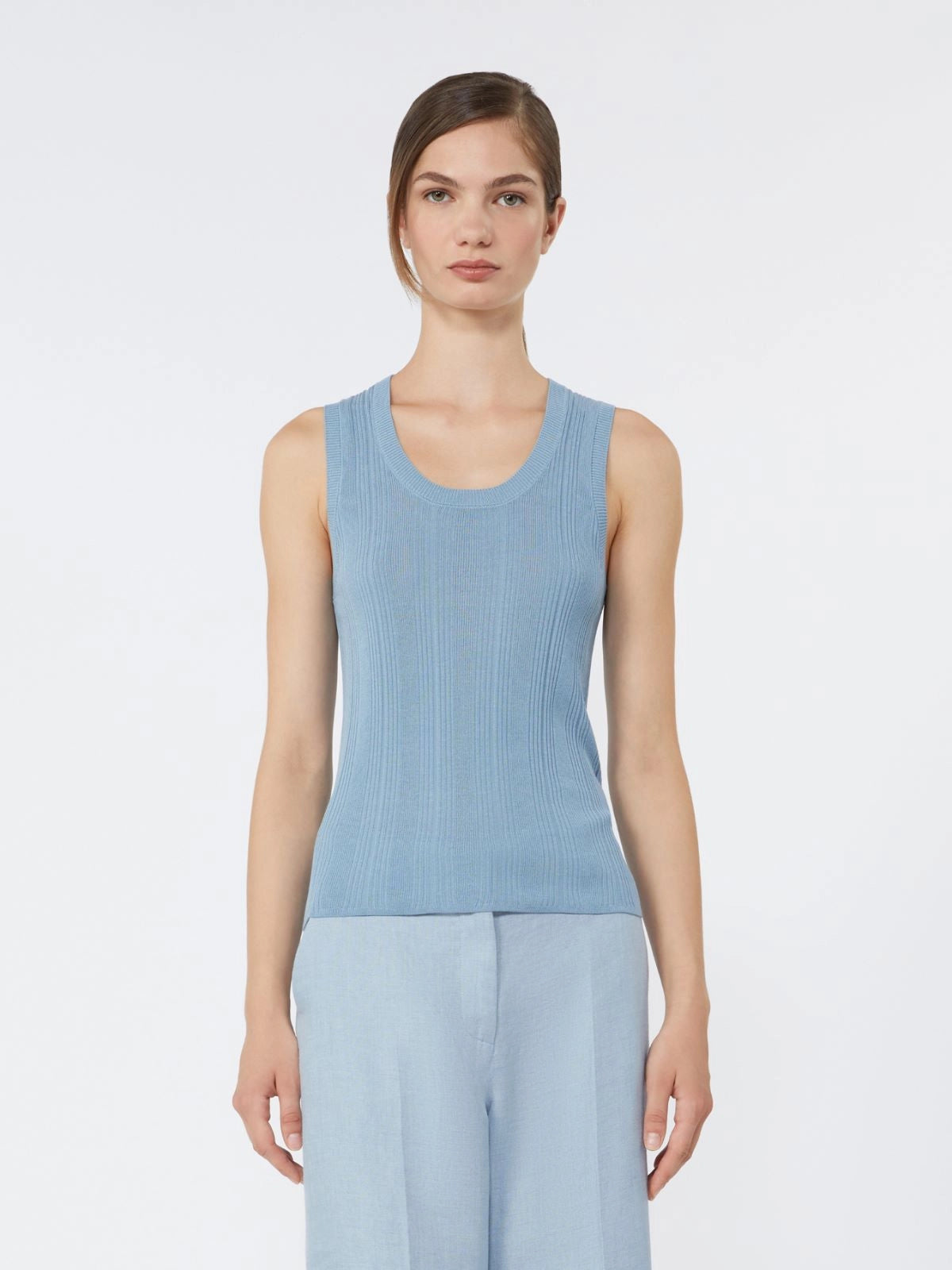 Max Mara Weekend Light Blue Viscose Yarn Sleeveless Jumper