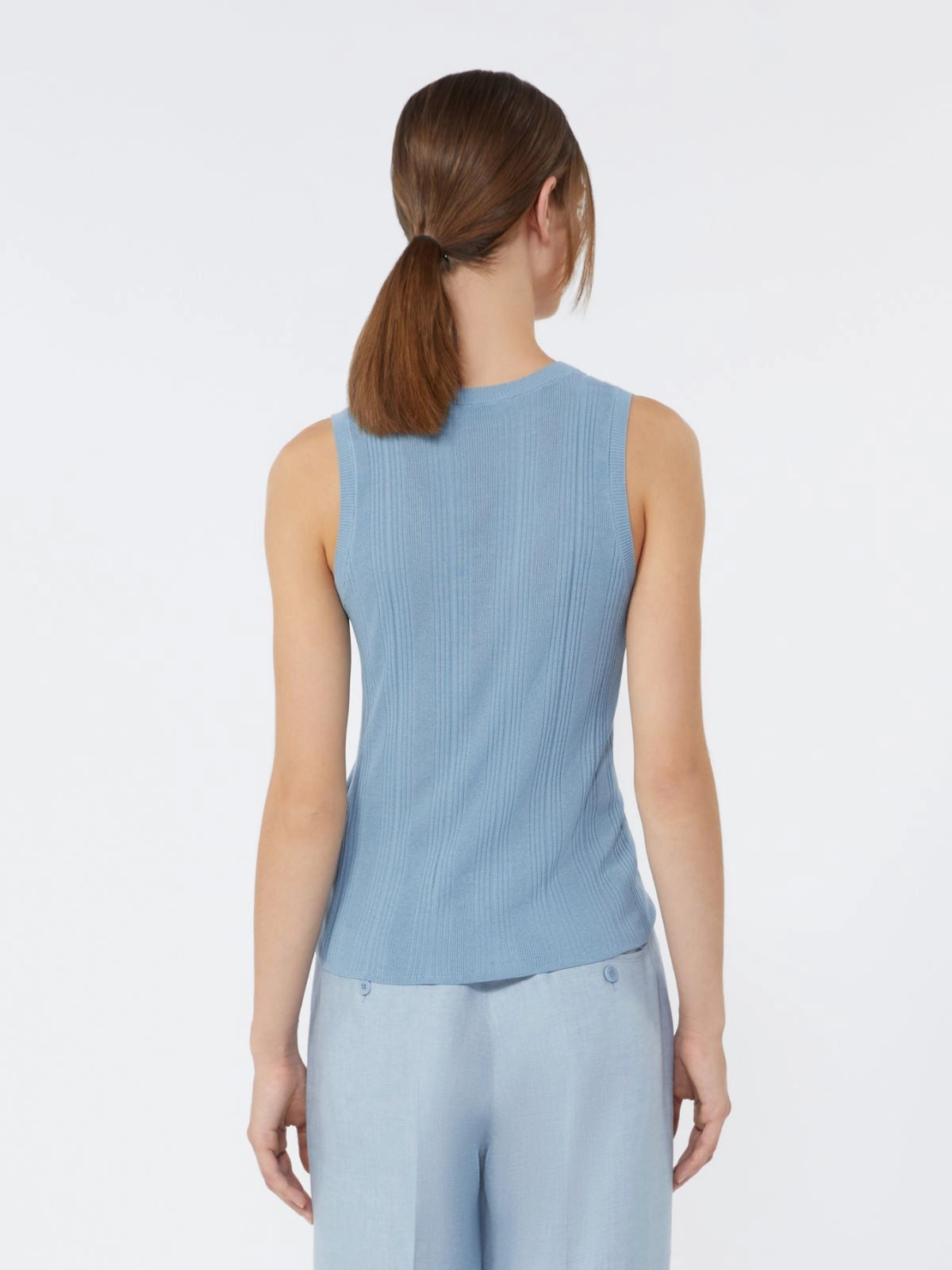 Max Mara Weekend Light Blue Viscose Yarn Sleeveless Jumper