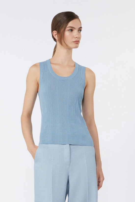 Max Mara Weekend Light Blue Viscose Yarn Sleeveless Jumper