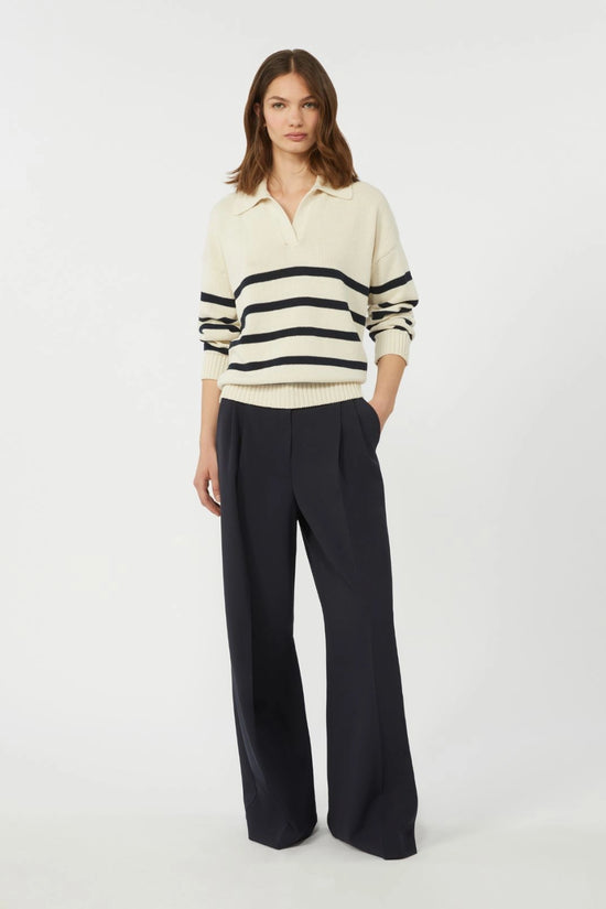 Max Mara Weekend Cream and Navy Cotton Polo Sweater