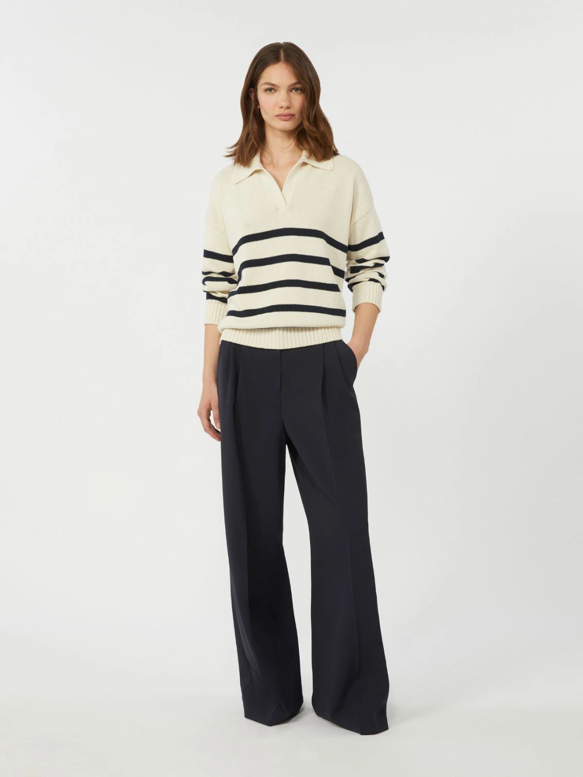 Max Mara Weekend Cream and Navy Cotton Polo Sweater