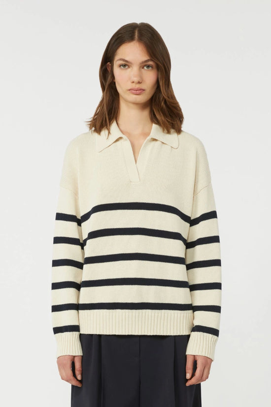 Max Mara Weekend Cream and Navy Cotton Polo Sweater