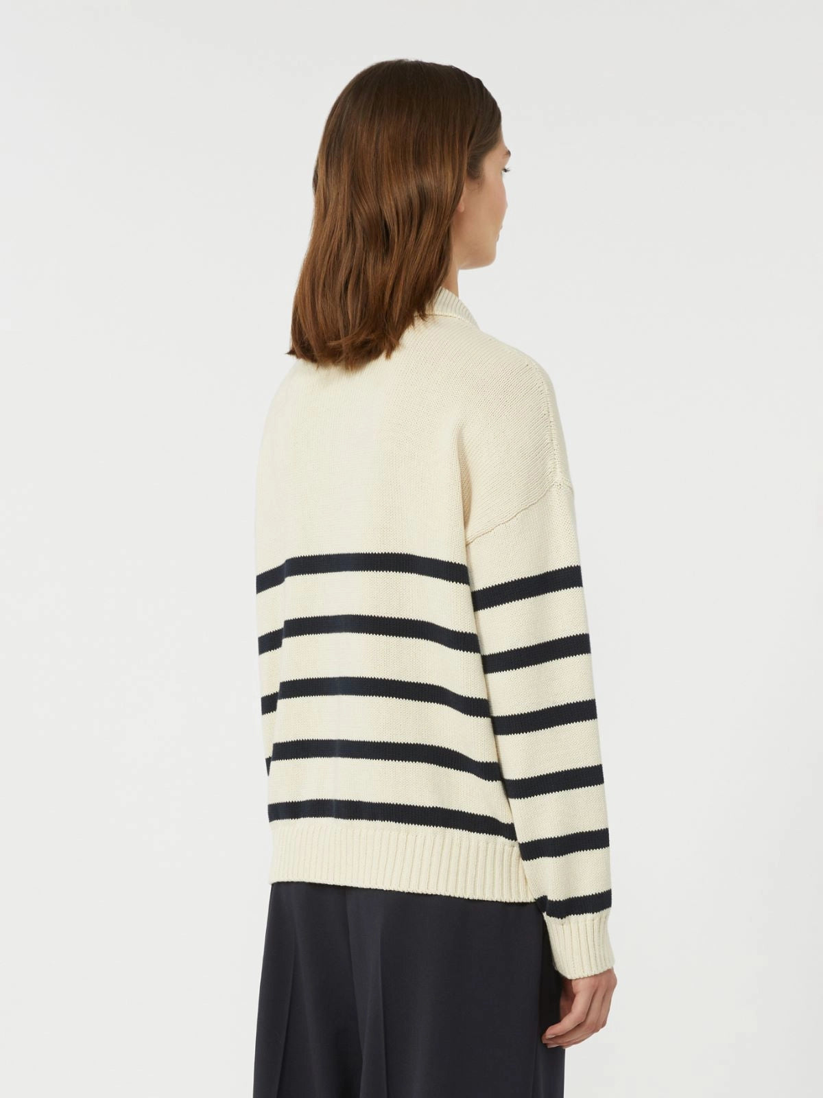Max Mara Weekend Cream and Navy Cotton Polo Sweater
