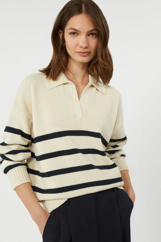 Max Mara Weekend Cream and Navy Cotton Polo Sweater