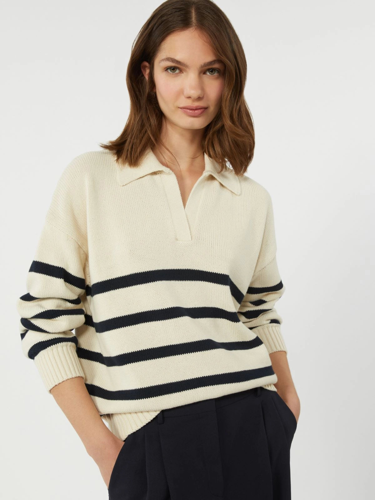 Max Mara Weekend Cream and Navy Cotton Polo Sweater