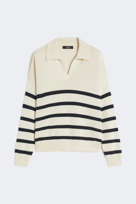 Max Mara Weekend Cream and Navy Cotton Polo Sweater