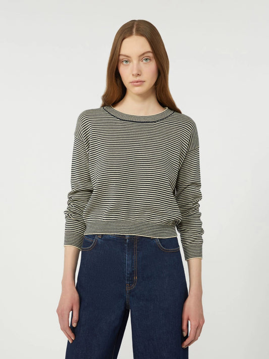 Max Mara Weekend Navy Stripe Cotton Crew Neck Sweater WKDGIOVANE