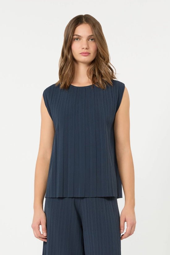 Max Mara Weekend Navy Plissé-Pleated Viscose Yarn Sweater