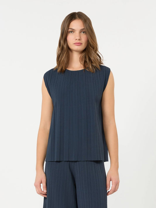 Max Mara Weekend Navy Plissé-Pleated Viscose Yarn Sweater
