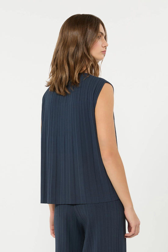 Max Mara Weekend Navy Plissé-Pleated Viscose Yarn Sweater