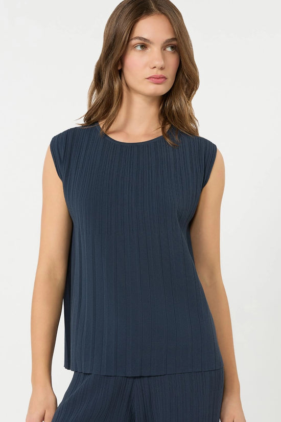 Max Mara Weekend Navy Plissé-Pleated Viscose Yarn Sweater