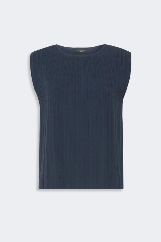 Max Mara Weekend Navy Plissé-Pleated Viscose Yarn Sweater