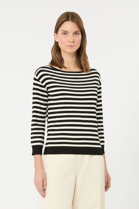 Max Mara Weekend Black Stripe Stockinette-Stitched Viscose Yarn Sweater