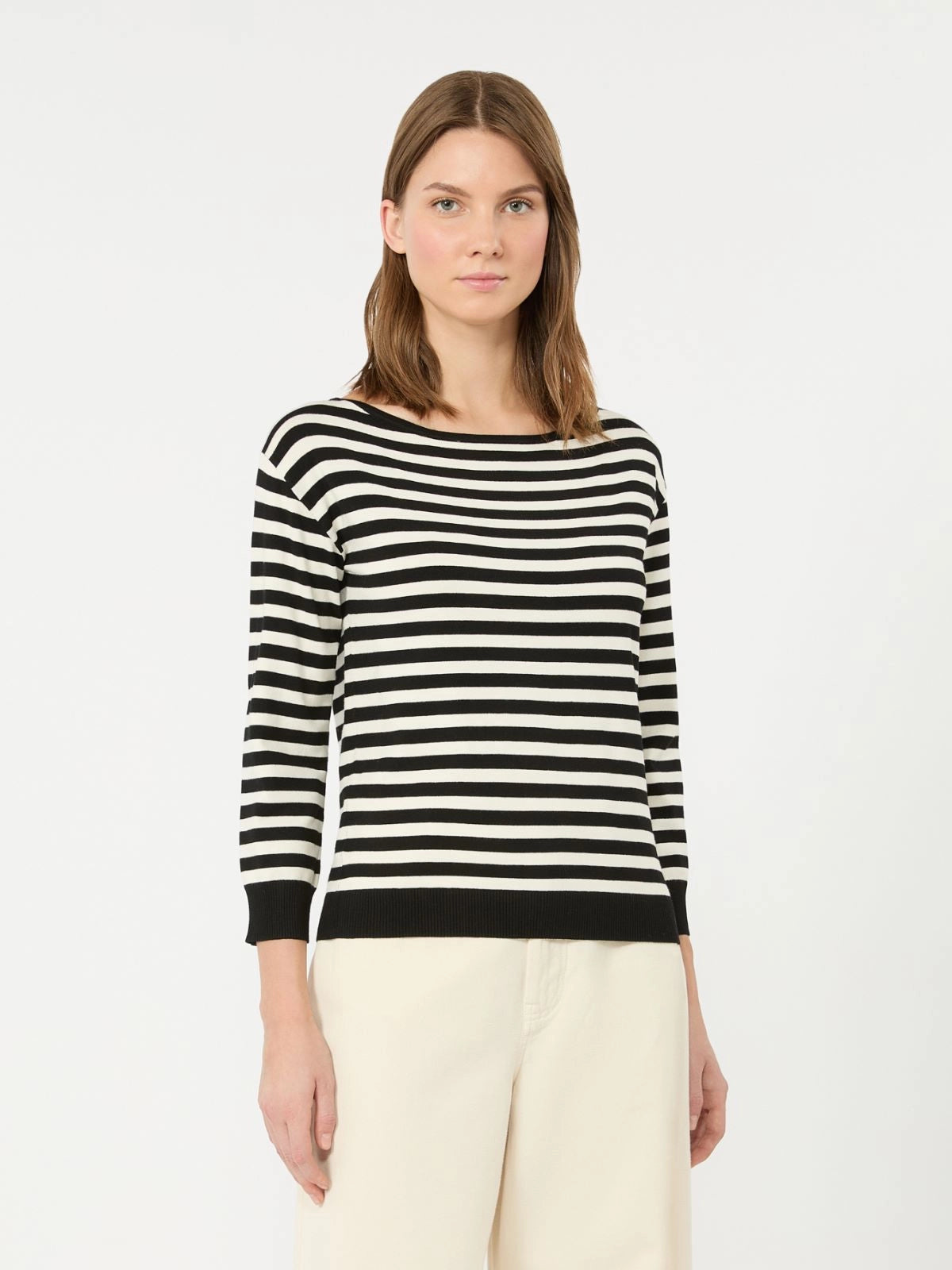 Max Mara Weekend Black Stripe Stockinette-Stitched Viscose Yarn Sweater