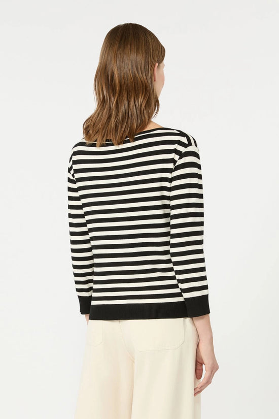 Max Mara Weekend Black Stripe Stockinette-Stitched Viscose Yarn Sweater