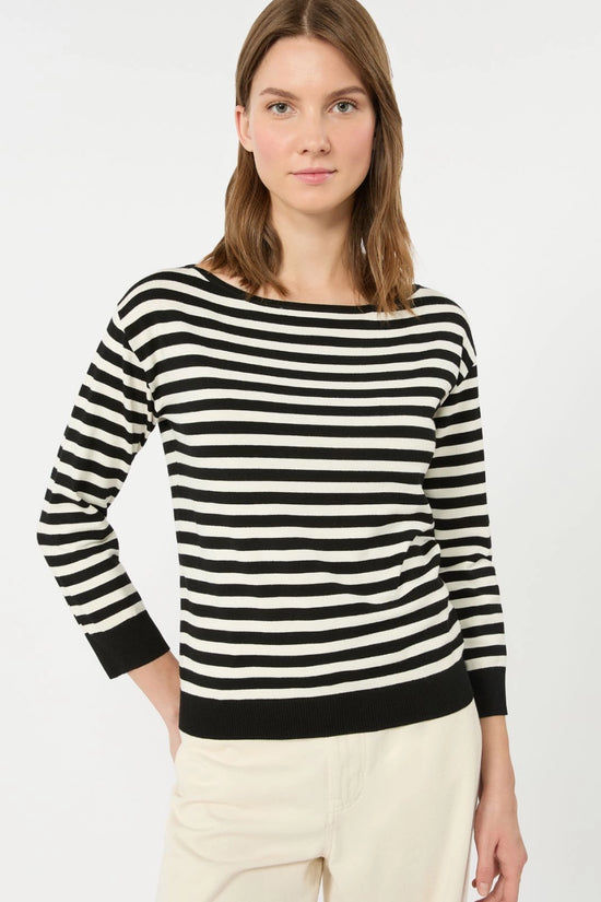 Max Mara Weekend Black Stripe Stockinette-Stitched Viscose Yarn Sweater
