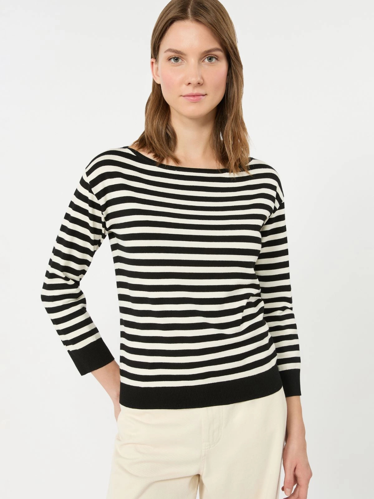 Max Mara Weekend Black Stripe Stockinette-Stitched Viscose Yarn Sweater