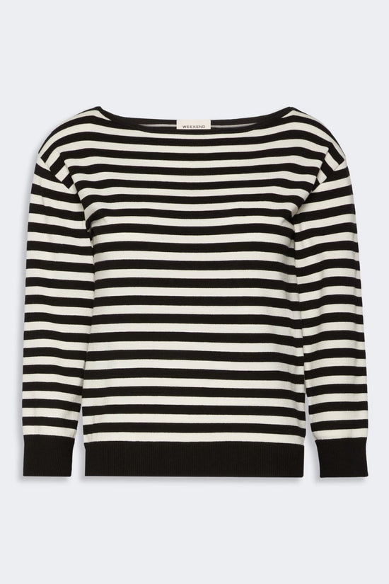 Max Mara Weekend Black Stripe Stockinette-Stitched Viscose Yarn Sweater