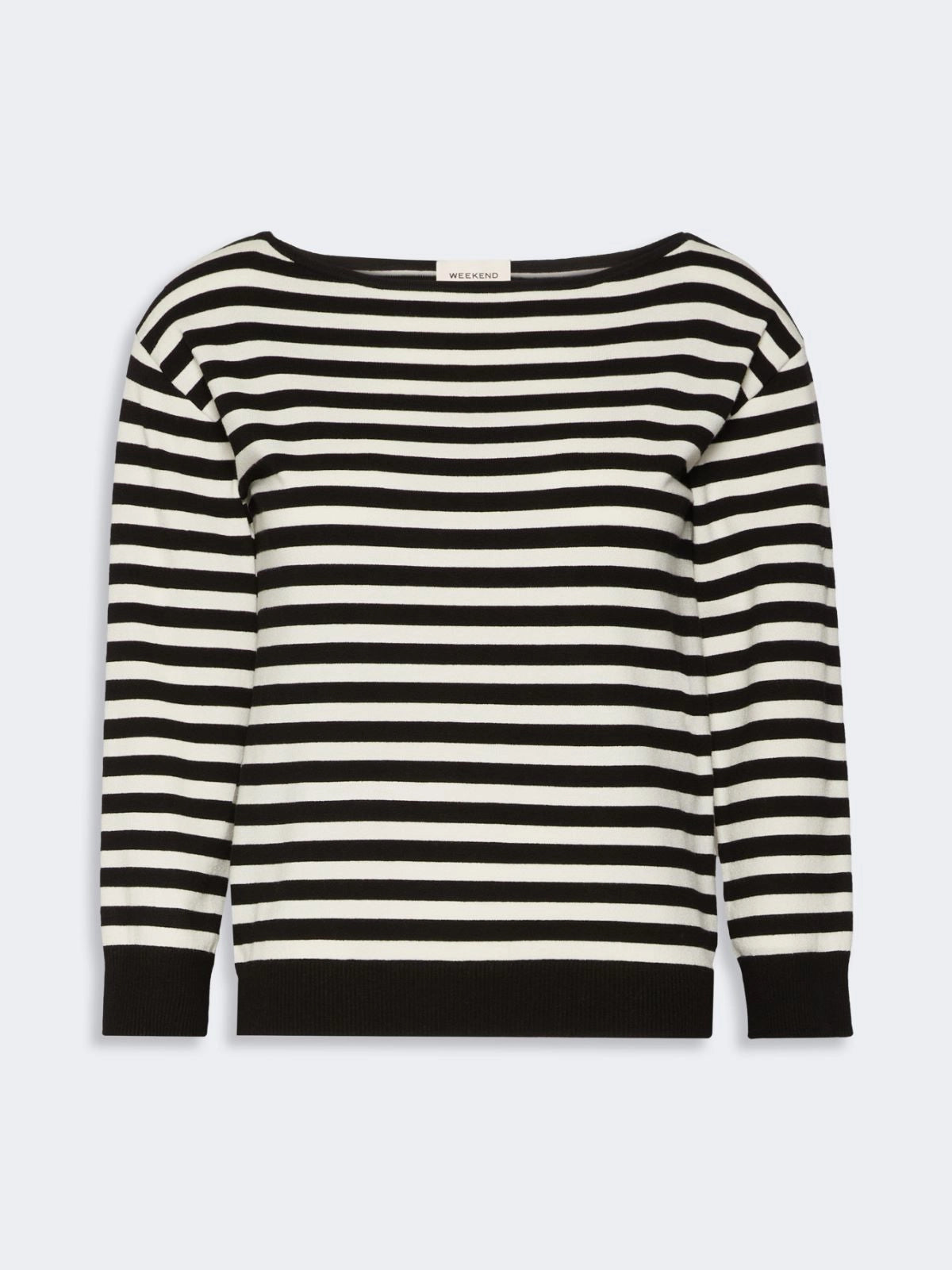 Max Mara Weekend Black Stripe Stockinette-Stitched Viscose Yarn Sweater