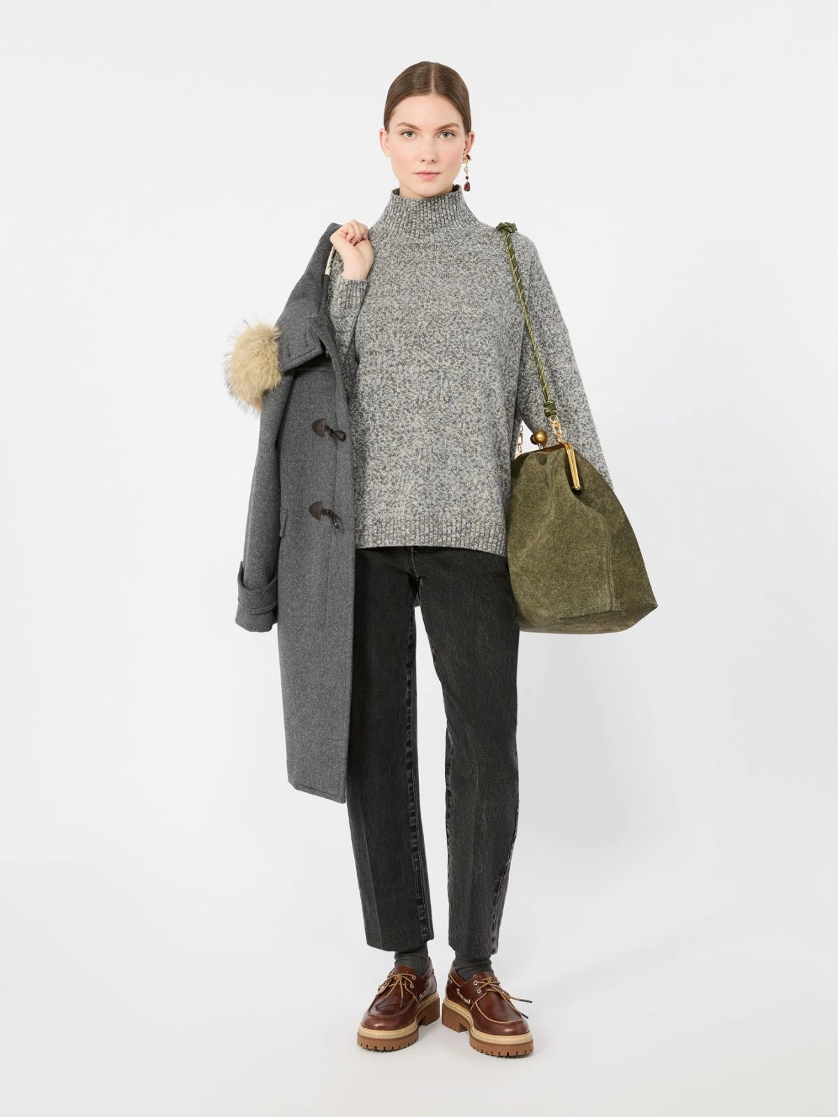 Max Mara Weekend Grey Wool Knit Turtleneck Sweater
