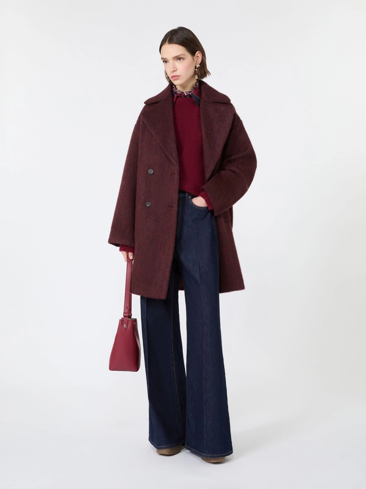 Max Mara Weekend Bordeaux Alpaca and Wool Blend Sweater